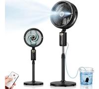 Ausic Ventilador de nebulización al aire libre para patio, ventilador de pedestal inalámbrico recargable de 30,000 mAh, ventilador de refrigeración portátil oscilante de 12 pulgadas, ventilador de pie