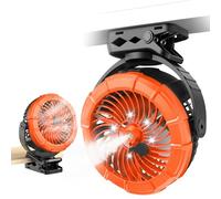 Ausic Ventilador magnético de nebulización, ventiladores portátiles para carrito de golf con niebla/LED, ventilador de clip para cochecito