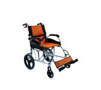Ausilium Silla de ruedas plegable ultraligera de aluminio para transporte con cinturón de seguridad incluido y respaldo reclinable - Color naranja