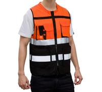 Ausing Chaleco alta visibilidad Naranja neón Adultos Chaleco reflectante con bolsillos cremallera Ligero Ropa de trabajo transpirable