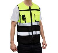 Ausing Chaleco reflectante seguridad Amarillo neón Chaleco alta visibilidad Chaleco de trabajo Bolsillos cremallera Chaleco táctico Actividades al aire libre Tráfico Ciclismo