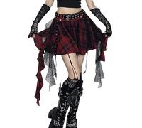 Ausing Donna A Line Mini Gonna Vittoriana Steampunk Gonna Plissettata Y2K Streetwear Vita Alta Party Club Wear M Falda de Red Irregular