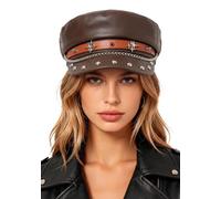 Ausing Gorra de piel de mujer sombrero piel sintética marrón gorra francesa boina Newsboy gorros octogonal artista pintor sombreros Baker Boy Marinero Capitán Vintage Printemps Otoño