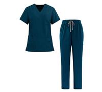 Ausing Uniforme Médico Unisex con Camisón y Pantalón Bata y Pantalón Bata Elástica de Secado Rápido Azul Caribe M