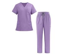 Ausing Uniforme Médico Unisex con Top y Pantalón Slip-on Pants + Slip-on Pants Set Stretchy, Quick-Drying Surgical Gowns Scrub Set Purple S