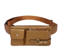 Ausion Cangurera de cuero para hombres y mujeres, riñonera para senderismo, correr, viajes, múltiples bolsillos, riñonera resistente con cremallera unisex, Caqui - Grande, Talla única