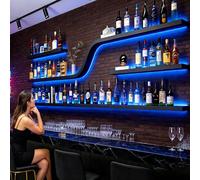 AUSKLEZU Botellero de Pared 3 Niveles con Iluminación LED, Estante Flotante Hierro Forjado, Diseño Ondulado Industrial, para Bar, Cocina, Restaurante (150 * 20 * 80)