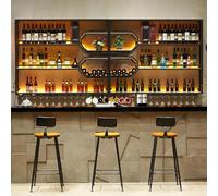 AUSKLEZU Botellero de Pared Grande con Iluminación LED, Organizador de Bar de 3 Pisos con Soporte para Copas, Soporte para Botellas de Alcohol Estilo, Decoración para Bar en Casa (Negro, 301cm)