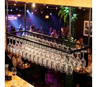 AUSKLEZU Soporte para Copas de Vino Colgante de Techo de Metal, Altura Ajustable Estilo Industrial - Colgador de Copas y Botellero para Bar, Café, Cocina y Club (bronce, 120x40x(30-60) cm)