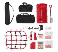 Ausla 13PCS Accesorios para Camiones a Escala 1/10, Mini RC Rocks Crawler Accesorios con Red para Equipaje Tambor de Aceite Jack Pala Tanque de Combustibles Extintor de Incendios (Black)