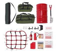 Ausla 13PCS Accesorios para Camiones a Escala 1/10, Mini RC Rocks Crawler Accesorios con Red para Equipaje Tambor de Aceite Jack Pala Tanque de Combustibles Extintor de Incendios (Green)