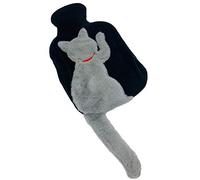 Ausla Botella de Agua Caliente, Diseño de Gato de Imitación de Felpa, Capacidad Desmontable de 1000 Ml para Alivio en Clima frío. (BLACK)