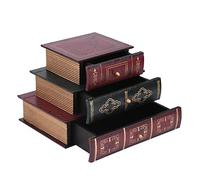 Ausla Caja de Almacenamiento de Joyería Retro Creativa, Organizador de Escritorio con Forma de Libro, Escritorio de Cajón de Muebles con 3 Cajones para Joyería 21 X 15 X 14,5 Cm