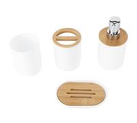 Ausla Conjunto de 4 Accesorios de Baño Completos, Juego de Regalos con Soporte de Cepillo de Dientes, Dispensador de Loción y Taza, Diseño Elegante Reutilizable para Baño o Apartamento (White)
