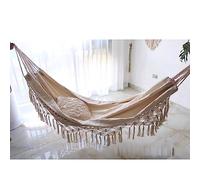 Ausla Doble Hamaca, Diseño Elegante y Moderno con Borlas y Cuerdas de Algodón Resistente, para Camping, Senderismo, Picnics, Terraza Patio Trasero (Beige)