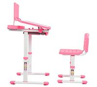 Ausla Escritorio de Estudio para Niños de Altura Ajustable, Mesa y Silla para Niños de PP con Soporte de Lectura Ajustable, Escritorio de 54-76 Cm, Silla de 32-44 Cm, Escritura, Lectura, Pintura