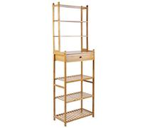Ausla Estantería Librería de Bambú con Cajón Estante de Almacenamiento de 7 Niveles 162 X 28,5 X 51 Cm Almohadillas Antideslizantes de Superficie Lisa para Sala de Estar Baño Cocina Balcón