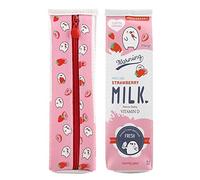 Ausla Estuche para Lápices PU Bolsa de Papelería Impermeable Diseño de Caja de Leche de Dibujos Animados Gran Capacidad 22 X 6,5 X 6 Cm Bolsa de Almacenamiento con Cremallera para Estudiantes (Pink)