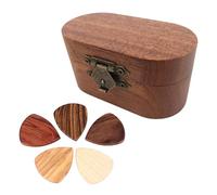 Ausla Estuche Retro para Accesorios de Guitarra de Grano de Madera, Caja de Almacenamiento Tallada a Mano de Madera Maciza con 5 Púas para Guitarristas, Monedas de Joyería (1 Caja con 5 púas)