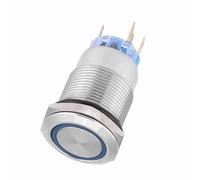 Ausla Interruptor de Botón de Bloqueo Automático de Acero Inoxidable Resistente Al Agua de 19 Mm, Metal Duradero con LED Verde, Ideal para Uso en Exteriores y Aplicaciones Profesionales (BLUE)