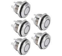 Ausla Interruptor de Botón, Interruptor de Botón de Acero Inoxidable de 12 Mm con Micro Trazo de Reinicio Automático Superior Plano LED, 5 Piezas Normalmente Abierto para Control de Timbre de Barco