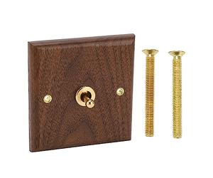 Ausla Interruptor de Palanca de Nogal Negro, Panel de Latón con Estilo de Madera Vintage Hecho a Mano, para Enchufe Eléctrico, Interruptor de Palanca Retro de 250V.