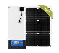 Ausla Kit de Panel Solar Monocristalino de 18 W, 12 V, Controlador de Carga Solar con Salida USB de 5 V, IP65, Panel Portátil Impermeable para RV, Barco, Coche, Camping, Uso Fuera de la Red (Doble