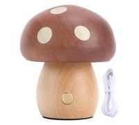 Ausla Lámpara de Noche de Champiñones de Madera con Lámpara de Escritorio de Interruptor Táctil, Luz Nocturna Inalámbrica con Carga USB para Dormitorios, Decoración del Hogar