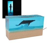 Ausla Lámpara Nocturna Oceánica de Resina Hecha a Mano con Paisaje Submarino Simulado, Alimentada por USB, LED para Decoración del Hogar, Mesa de Dormitorio.