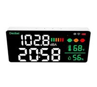 Ausla Medidor de Decibelios 4 en 1, Medidor de Ruido, Temperatura, Humedad y Tiempo con Pantalla LED Grande Montado en la Pared para Hogar, Aula, Estudio, Fábrica