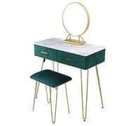 Ausla Mesa de Maquillaje Tocador de MDF con Espejo y Taburete 80 X 40 X 128 Cm 2 Cajones Almohadillas para los Pies Ajustables Juego de Tocador Acolchado para Dormitorio Adultos