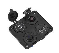 Ausla Panel de Interruptor de Alternancia LED de 12V 4 de Pandilla con Doble Monitor de Batería de Voltímetro USB 4.2A para Automóviles Camiones Boats Marine RV (BLUE)