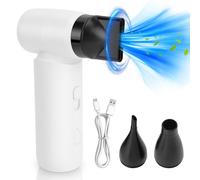 Ausla Plumero de Aire Comprimido, Soplador de Polvo de Aire Eléctrico de 80000 RPM, Soplador Seco a Chorro de Mano, Kit de Limpieza de Teclado con Ventilador Turbo Recargable con 3 Boquillas (Blanco)