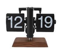 Ausla Reloj Digital Retro Mecánico de Volteo Automático con Base de Madera de Nogal para Hogar Oficina Sala de Estar (Todo Negro)