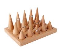 Ausla Soporte de Madera para Anillos, Soporte para Exhibición de Joyería de Haya con 15 Cuadriedros, Organizador de Anillos de 20 X 15 X 2 Cm para el Hogar, Tocador, Tienda, Mostrador, Feria Comercial