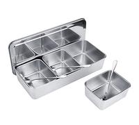 Ausla Tarro de Condimentos de Acero Inoxidable de 3 Rejillas con Cucharas y Tapa para Almacenamiento de Cocina, 630 Ml por Rejilla, Apto para Lavavajillas