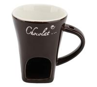Ausla Taza de Cerámica para Derretir Chocolate, 4 Pulgadas de Diámetro | Calentador de fondue calentado con vela candelita, tenedor de inmersión de acero inoxidable, refrigerio Individual para