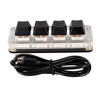 Ausla Teclado Mecánico del Interruptor Rojo de la Perilla Personalizada Teclado Macro, Material Acrílico con una Mano y Reproducir el Teclado Cableado USB con Soporte del (4 Llaves)