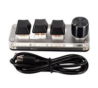 Ausla Teclado Mecánico del Interruptor Rojo de la Perilla Personalizada Teclado Macro, Material Acrílico con una Mano y Reproducir el Teclado Cableado USB con Soporte del (3 Teclas 1