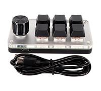 Ausla Teclado Mecánico del Interruptor Rojo de la Perilla Personalizada Teclado Macro, Material Acrílico con una Mano y Reproducir el Teclado Cableado USB con Soporte del (6 Teclas con