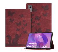 Auslbin Butterfly y Estilo de Gato Funda Compatible con Lenovo Idea Tab 11" Tablet 2025 TB-336ZU TB-336FU En Relieve Cuero Retro PU Carasa de Tableta con Soporte para Bolígrafo, Rojo