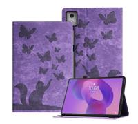 Auslbin Butterfly y Estilo de Gato Funda Compatible con Lenovo Idea Tab Pro 12.7" 2025 En Relieve Cuero Retro PU Carasa de Tableta con Soporte para Bolígrafo, Púrpura