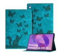 Auslbin Butterfly y Estilo de Gato Funda Compatible con Samsung Galaxy S10 FE Plus En Relieve Cuero Retro PU Carasa de Tableta con Soporte para Bolígrafo, Verde
