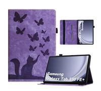 Auslbin Butterfly y Estilo de Gato Funda Compatible con Samsung Galaxy S10 FE Plus En Relieve Cuero Retro PU Carasa de Tableta con Soporte para Bolígrafo, Púrpura