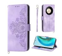Auslbin Flower Funda Honor Magic 6 Lite / X9b / X50 5G 6.78" 2024, Ranura de 5 Tarjetas Funda Protectora de Cuero PU Estilo Vintage para Magic6 Lite / X9b / X50 5G Movil, Púrpura