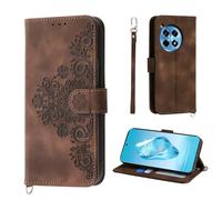 Auslbin Flower Funda Oneplus 12R 5G/ Ace 3 5G 6.78" 2024, Ranura de 5 Tarjetas Funda Protectora de Cuero PU Estilo Vintage para Oneplus 12R / CPH2609 Movil, Marrón