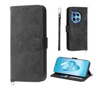 Auslbin Flower Funda Oneplus 12R 5G/ Ace 3 5G 6.78" 2024, Ranura de 5 Tarjetas Funda Protectora de Cuero PU Estilo Vintage para Oneplus 12R / CPH2609 Movil, Negro