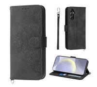 Auslbin Flower Funda Samsung Galaxy S24 Plus 5G, Ranura de 5 Tarjetas Funda Protectora de Cuero PU Estilo Vintage para Samsung Galaxy S24 Plus Movil, Negro