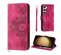 Auslbin Flower Funda Samsung S23+ / S23 Plus 5G 6.6", Ranura de 5 Tarjetas Funda Protectora de Cuero PU Estilo Vintage para Samsung Galaxy S23+ /SM-S916B Movil, Rojo