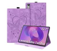 Auslbin Funda Compatible con Lenovo Idea Tab Pro 12.7" 2025 Cuero en Relieve de Mariposa Carasa de Tableta con Función de Soporte Protector de Flip Anti-caída Fundas, Púrpura